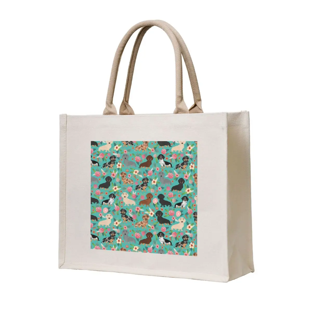 

Dachshund florals flower pet portrait dog art dachsie doxie pet art dog breeds by PetFriendly Tote Bag Big bag