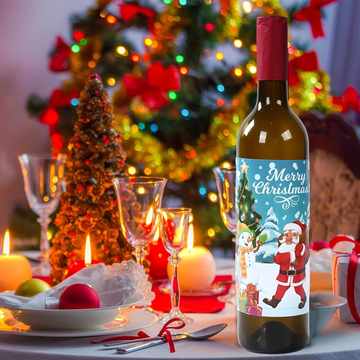 Christmas Wine Sticker Merry Christmas Decoration for Home 2024 Table Decor Xmas Ornament Navidad Natal New Year Gift 2025