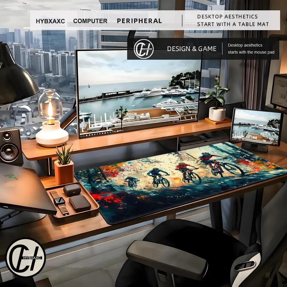 Large Gaming Desk Mat with Mountain Bike Racing Design Non-Slip Rubber Base Mouse Pad Computer Desk Pad for PC HYBXAXC eSports