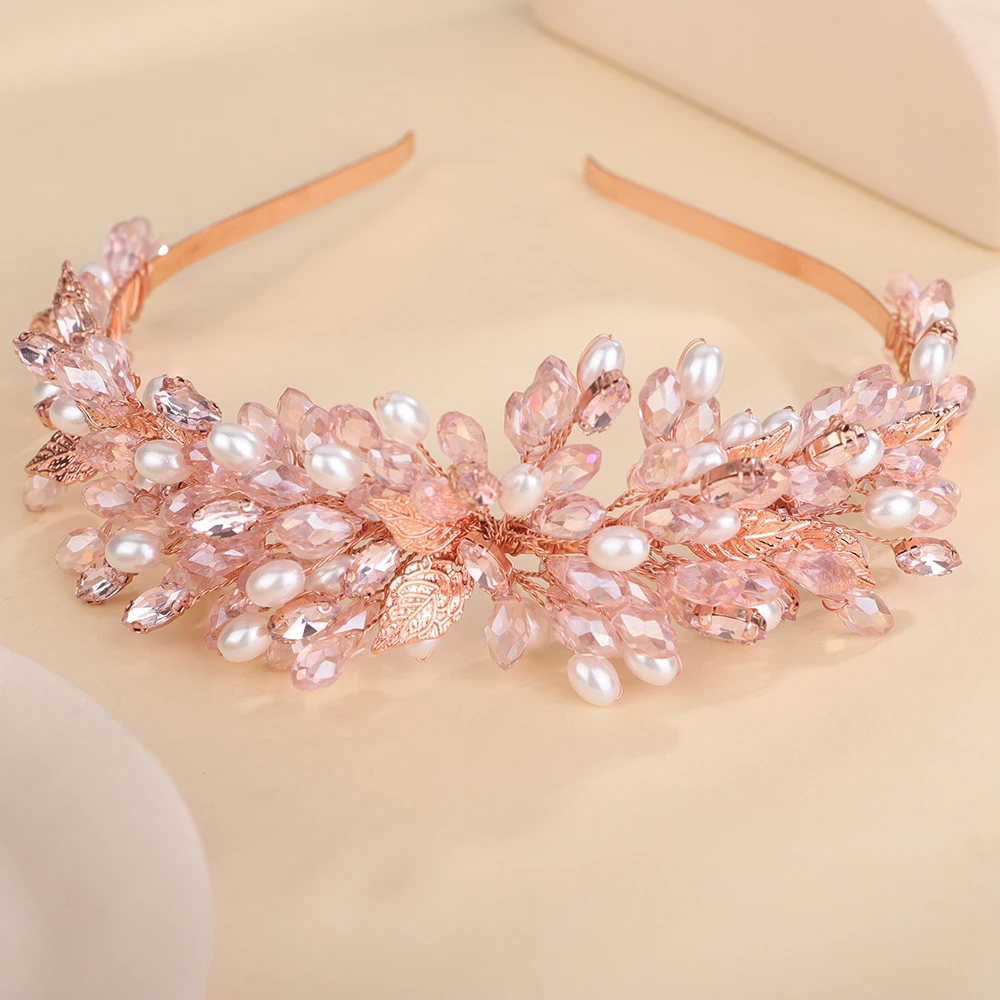 NWOT Headband Rose Gold Pink Sparkly Jeweled Padded Wedding Bridal Spring Handmade Rose Gold Bridal Headband Tiara with Genuine  main image 3