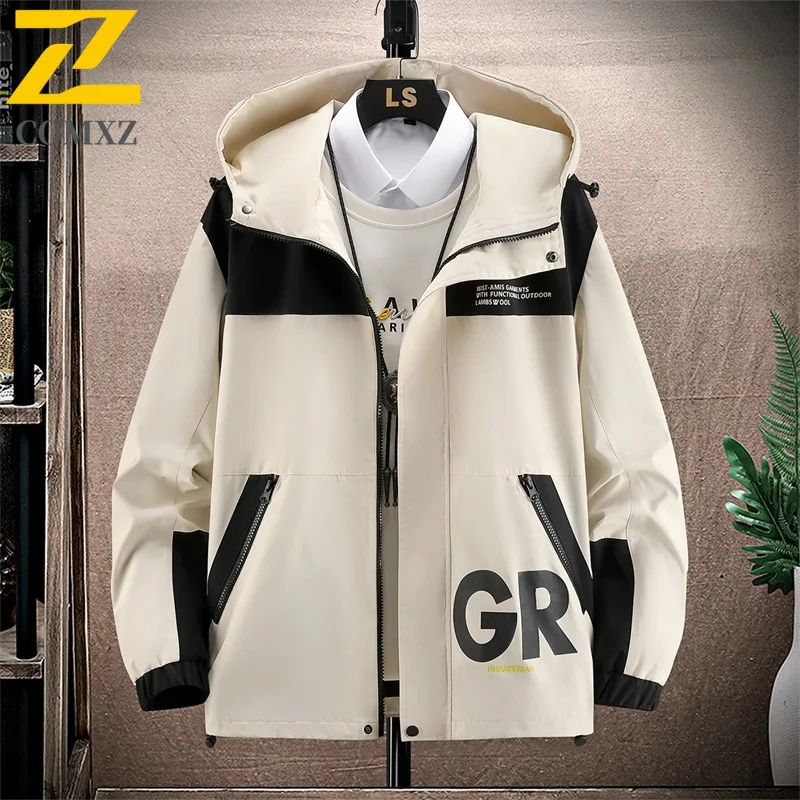 

COMXZ 2025 Spring Autumn New Jacket Coat Men Youth Hooded Trendy Jacket Thin L-9XL Big Size Men Hooded lightweight windbreaker