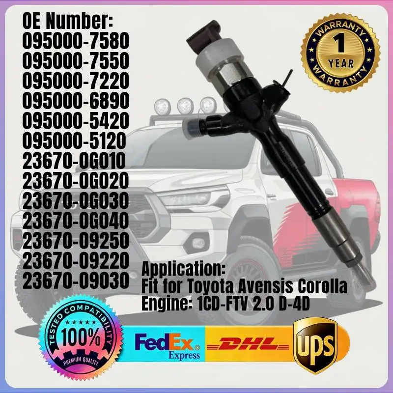 

Fuel Injector 23670-0G030 095000-7210 For Toyota Avensis Corolla 2.0 D-4D 1CD-FTV Diesel Engine