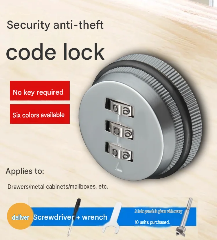 Mechanical Combination Lock, 3-Digit Password Dial Cabinet Drawer File Cabinet Lock, 20/25/30mm for 5-24mm Door, 6 Colors