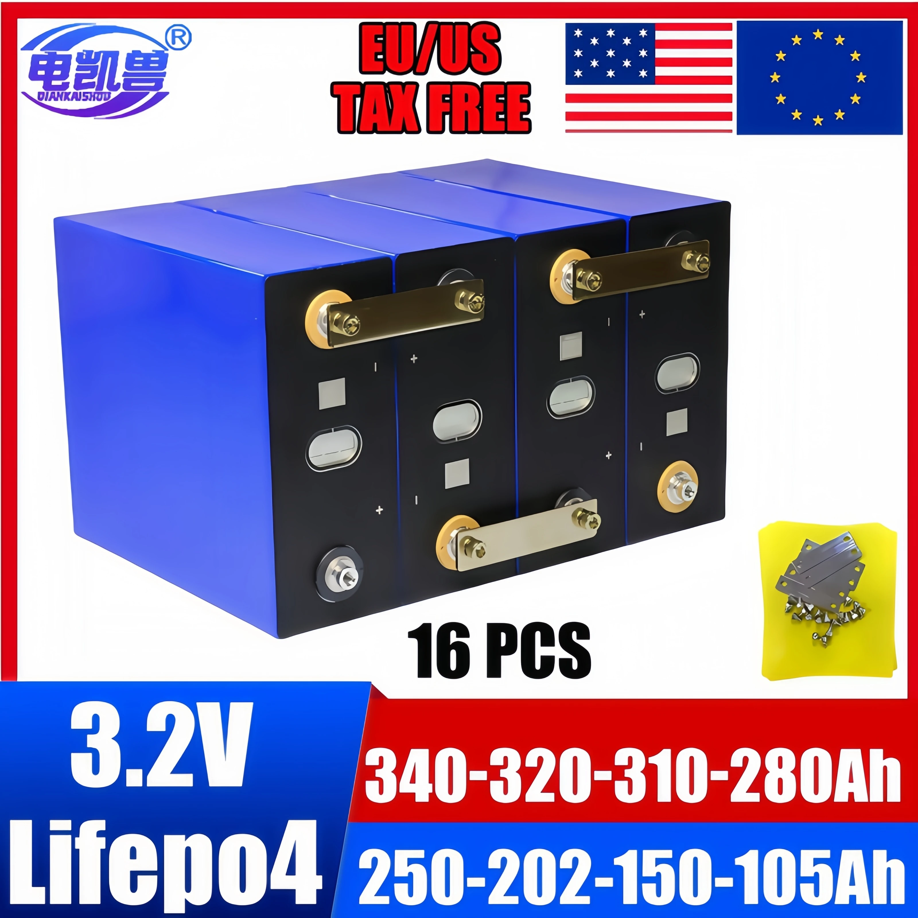 

3.2V 320AH LiFePo4 Battery 150AH 105AH 202AH 250AH 280AH 310AH 340AH Lithium Iron Phosphatefor 48V 24V 12V Golf Camping Car RV
