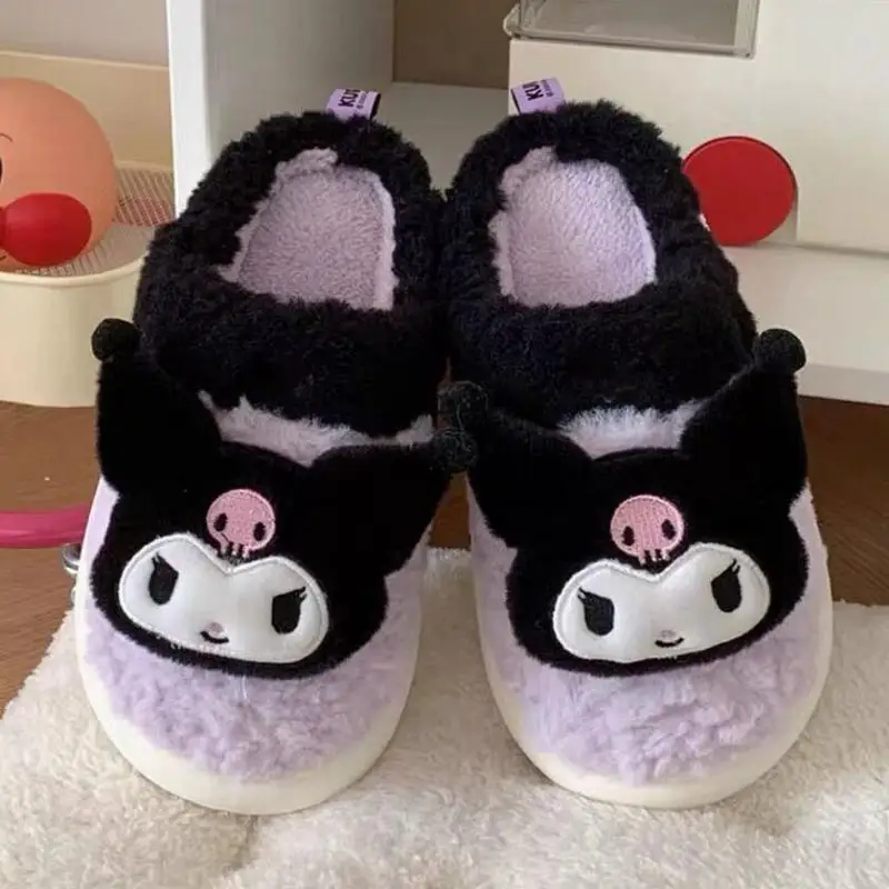 Cute Hello Kittys Cotton Slippers Women Autumn Winter Sanrioed Thick Sole Non Slip Warm Kuromi My Melody Indoor Plush Slippers