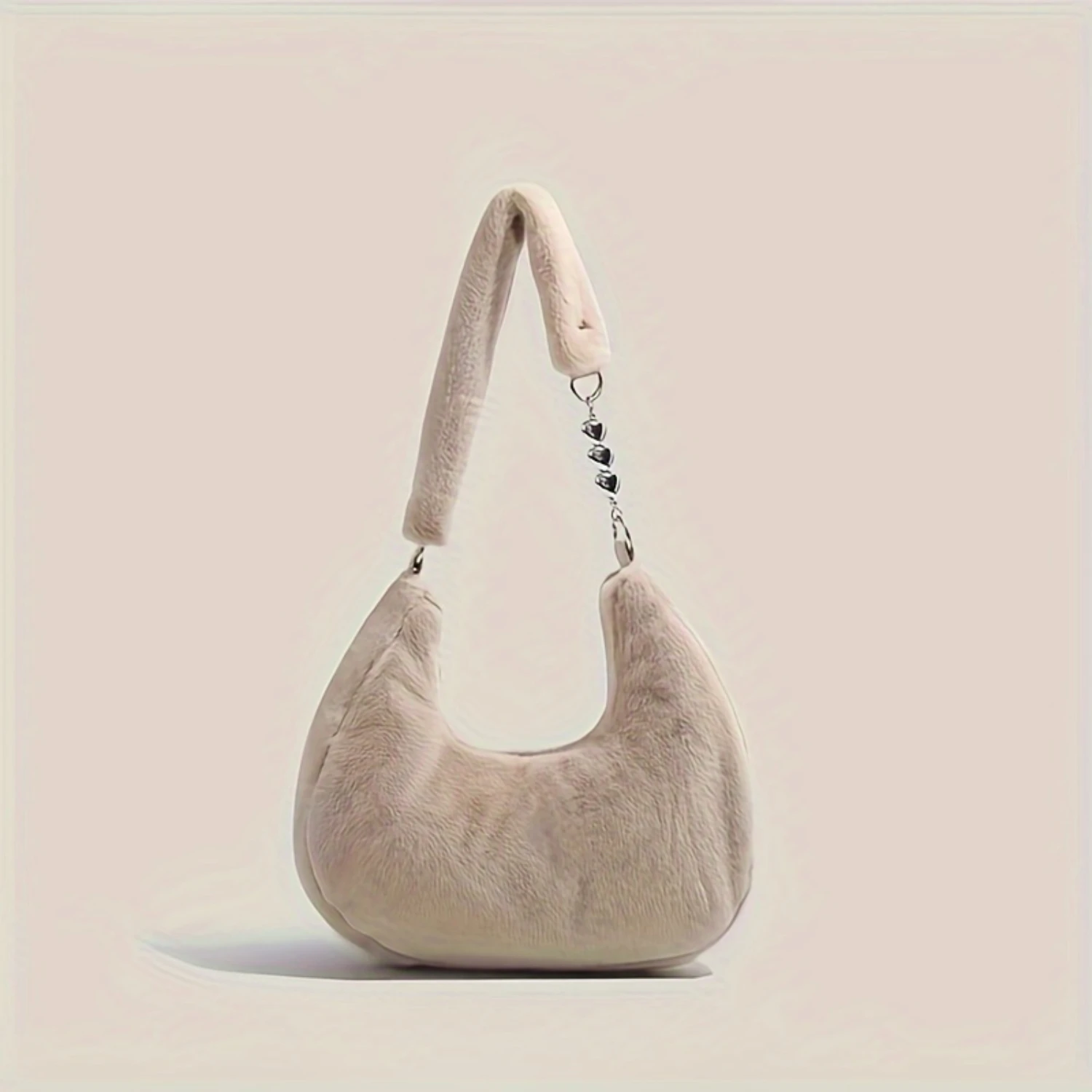 

Fashion Fluffy Shoulder Bag, Chic Faux Handbag, Y2K Chain Underarm Purse