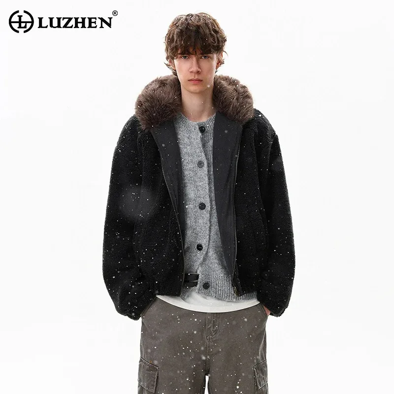 

LUZHEN 2025 Winter New High Quality Thickened Warm Faux Fur Hooded Parka Men's Fashion Solid Color Handsome Padded Coat JY5435