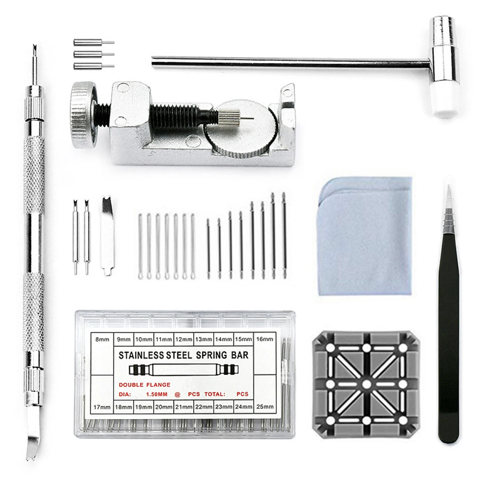 18-in-1 Watch Band Link Removal Tool Kit, Strap Pin Remover & Bracelet Sizing Set with Tweezers Hammer for DIY Watchmaker