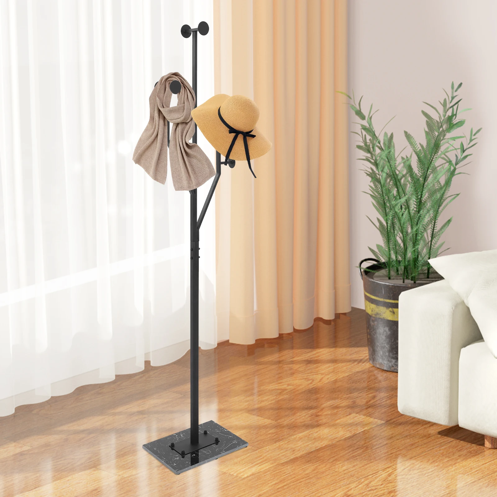 

Black Iron Marble Floor-to-ceiling Coat Rack 38x26x175cm High-load Clothes Storage Rack Sub-clean Clothes Rack