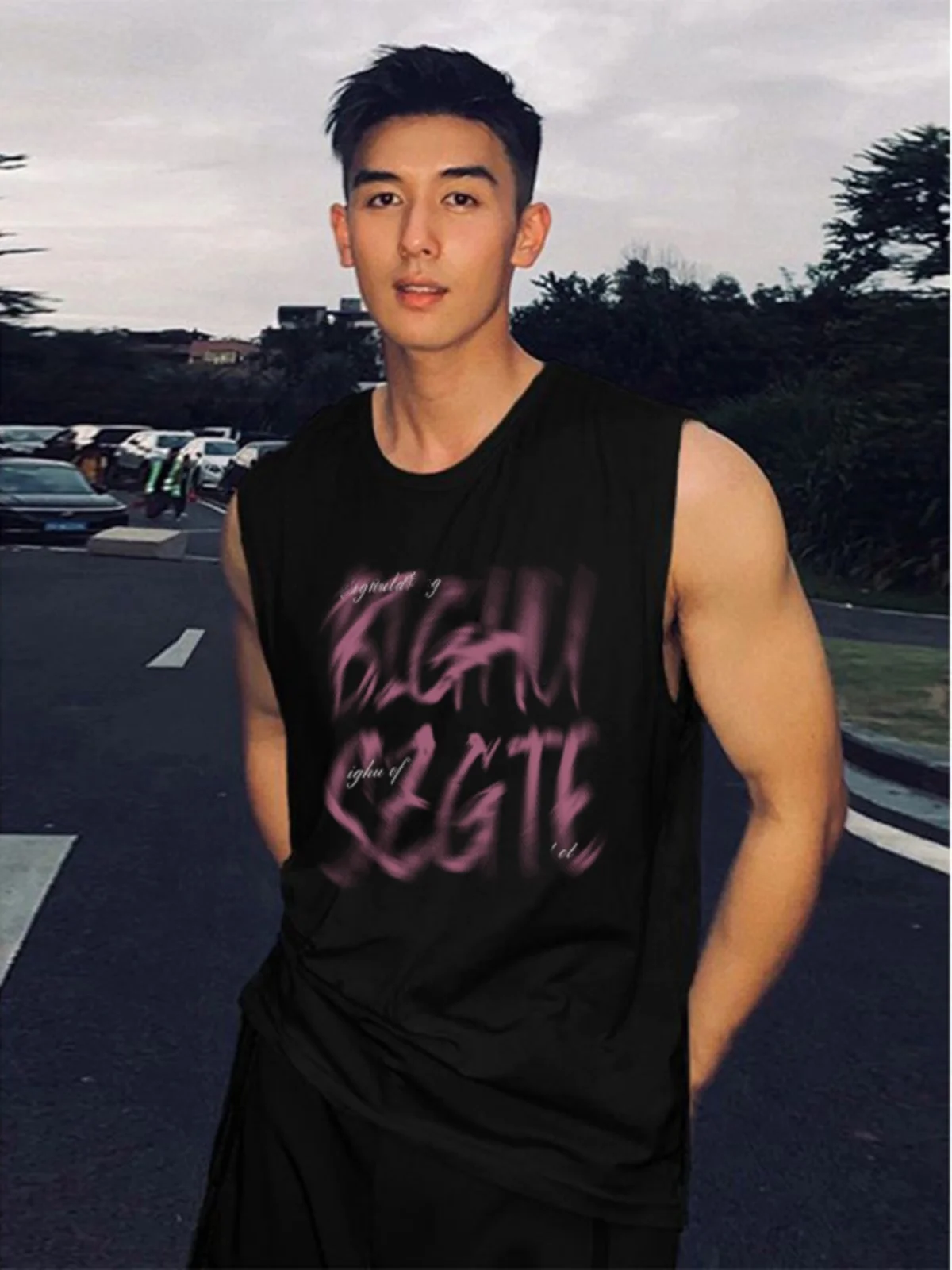 

Мужской спортивный жилет, летний модный дизайн, тяжелый вес из чистого хлопка, свободный топ с плечами в американском стиле, хлопковый круглый топ