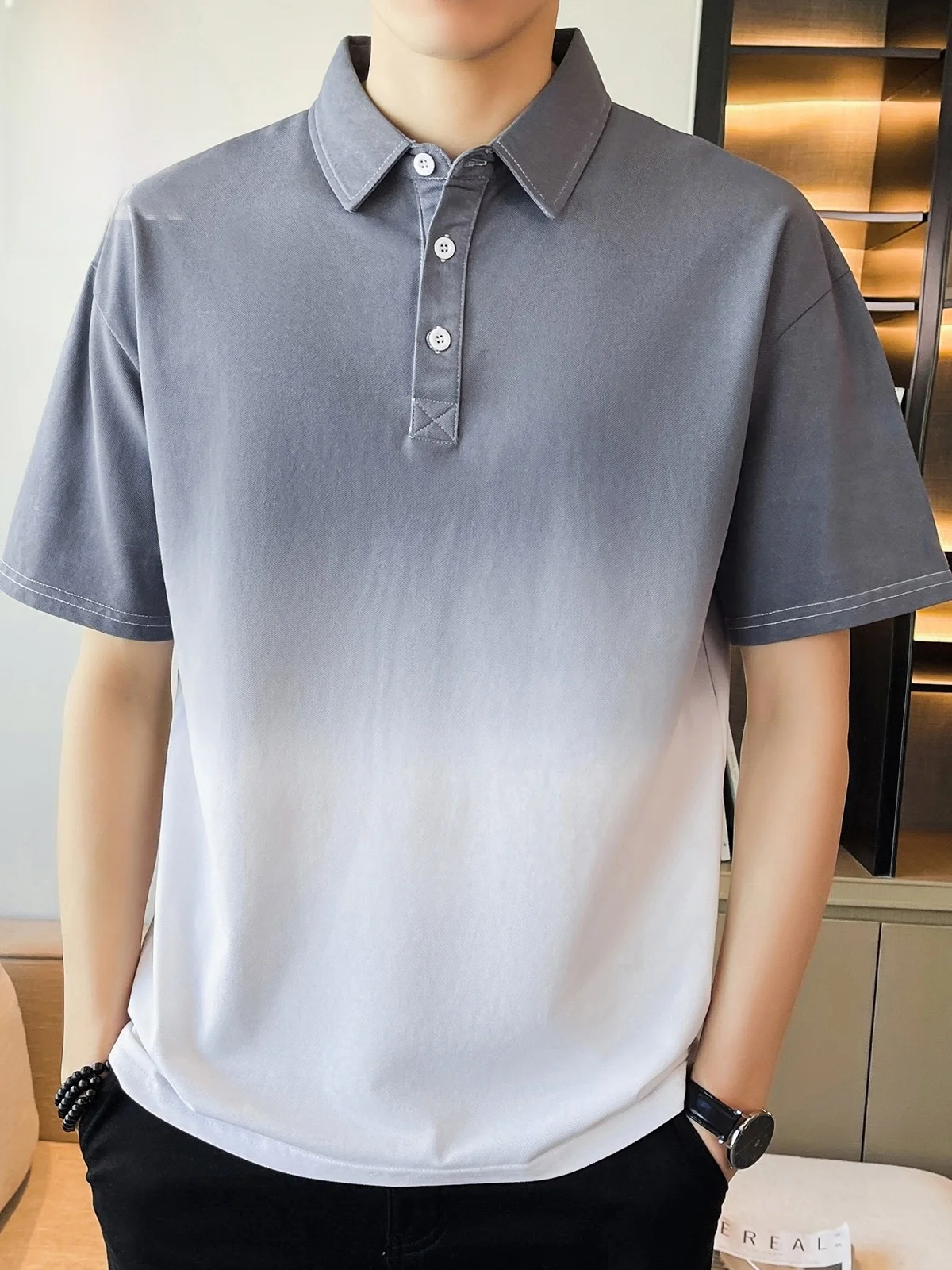 

Мужская футболка Adient Color с отложным воротником, весенняя модная универсальная футболка с коротким рукавом, молодежная, трендовая, из смесового хлопка