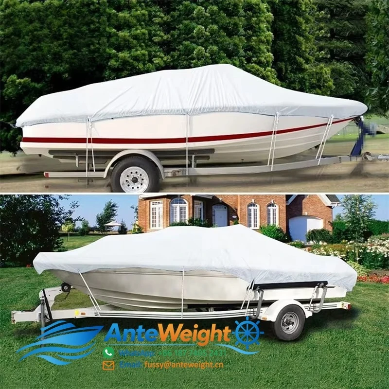 Customized Universal Fit Waterproof Polyester Oxford Fabric Anti-UV Boat Cover for Trailerable Boat Size 14'-16'