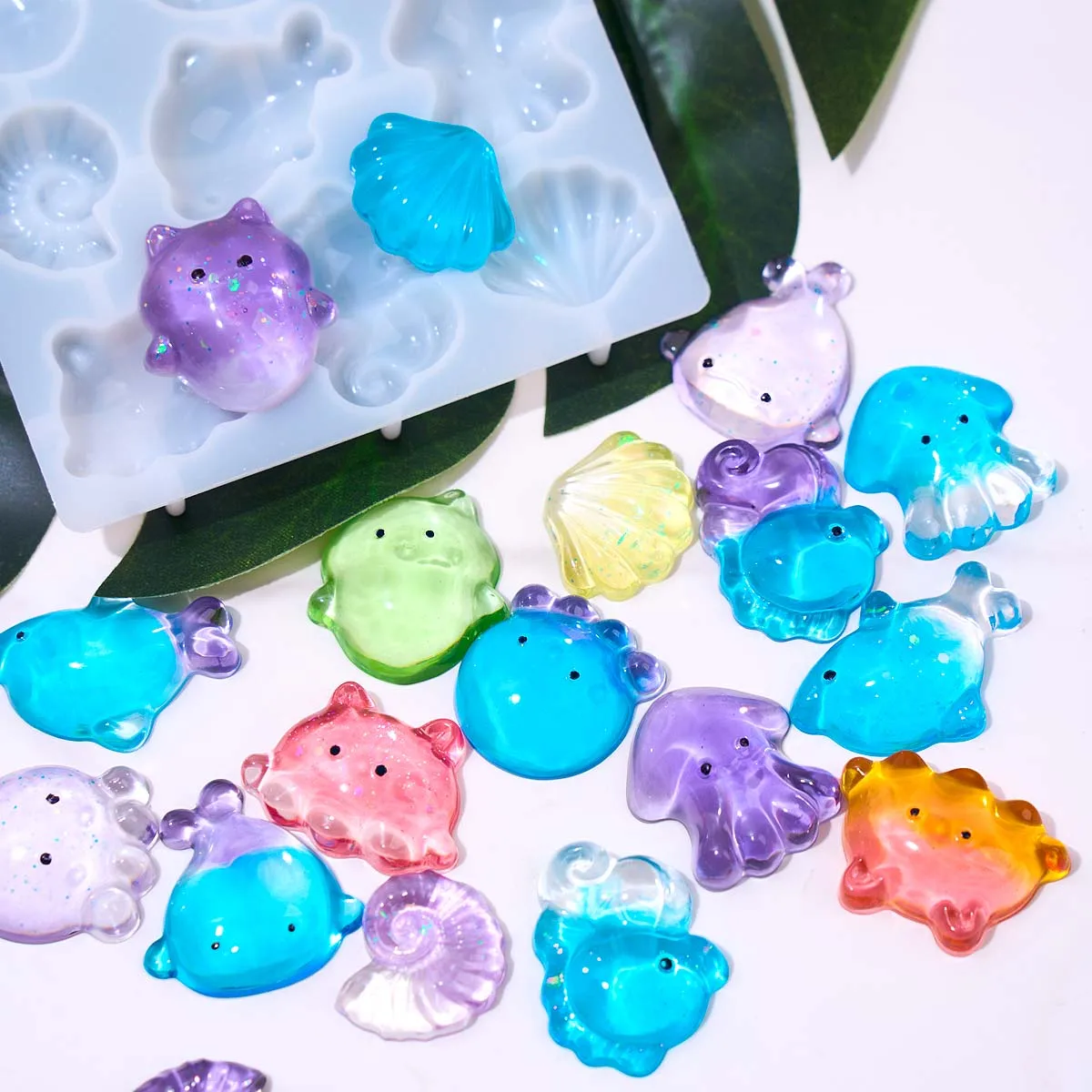 3D Cute Sea Creatures Mirror Silicone Mold DIY Epoxy Resin Seahorse Octopus Angel Jewelry Casting Molds Home Decor Summer Gifts