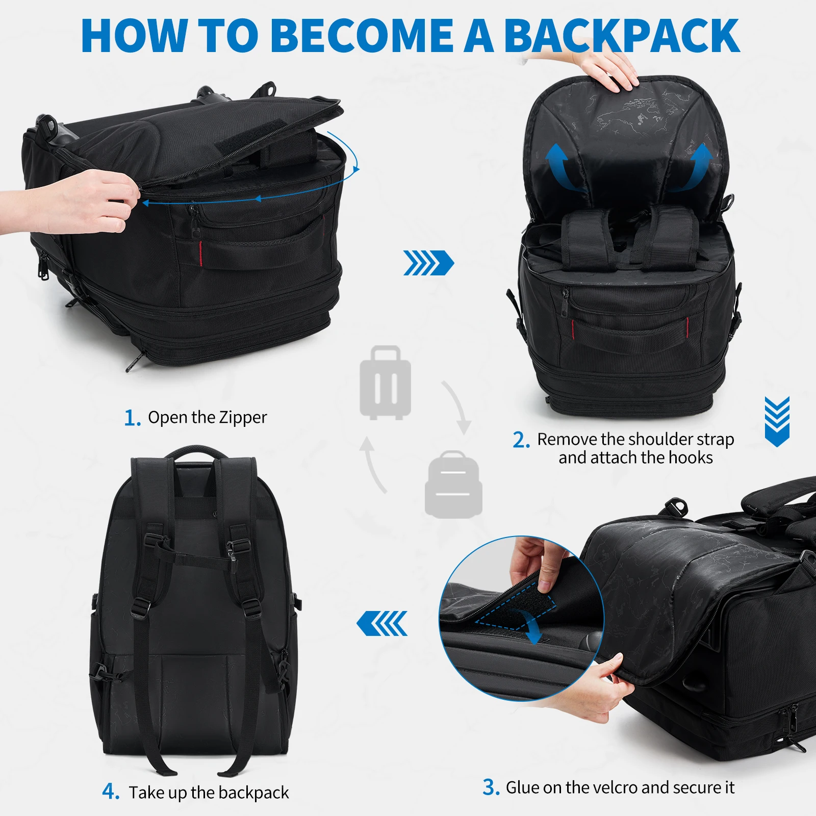 OIWAS Executive Hybrid Backpack - Transformable Roller Luggage with Telescopic Handle, Multi-Compartment Design for Men & Women
