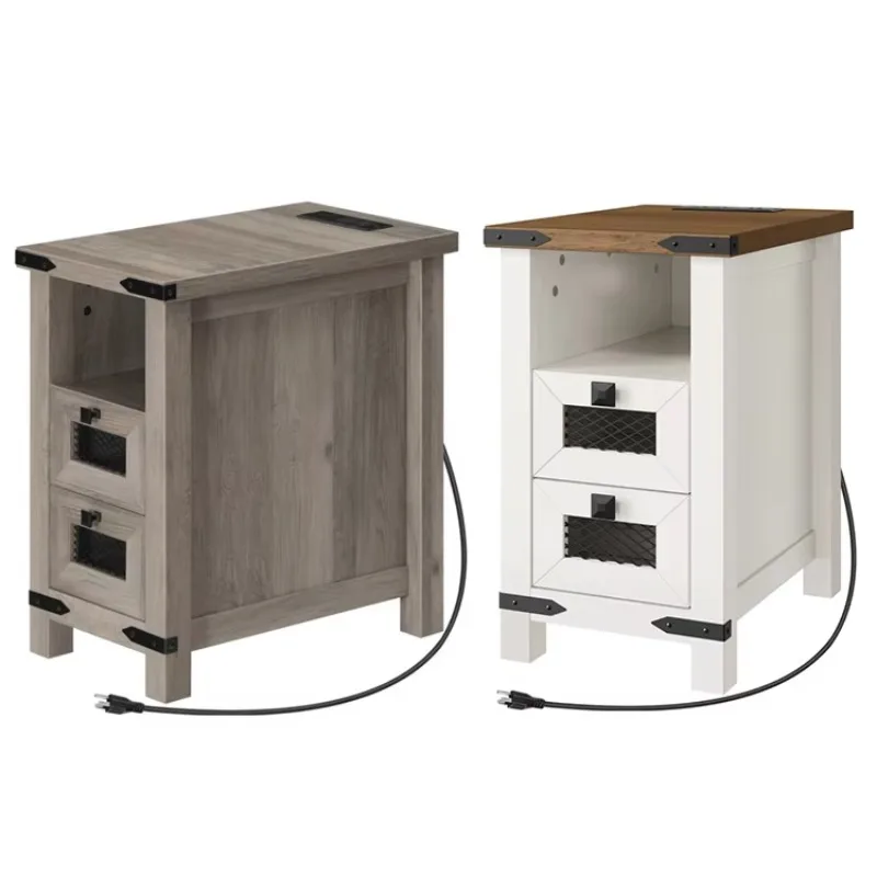 #c Wood Bedside Table, Wooden Bed Side Table with USB Ports and Power Outlets