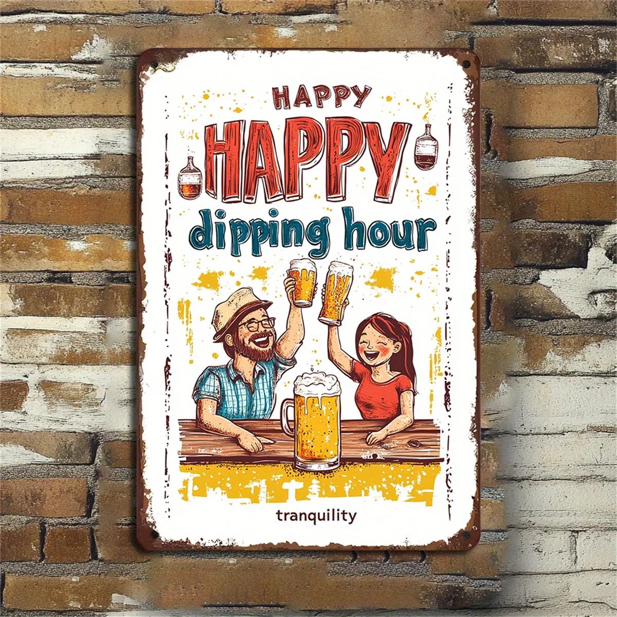 1PC ป้ายเหล็กโลหะ Vintage Happy Dip Time สําหรับบาร์โรงรถ Cafe Vintage Iron Wall Art 8x12 นิ้ว Home Wall ตกแต่ง