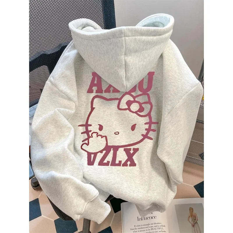 

Женские толстовки, осенне-зимняя одежда, милый аниме «Hello Kitty», модный свитшот с капюшоном и принтом Y2K, большой хлопковый пуловер