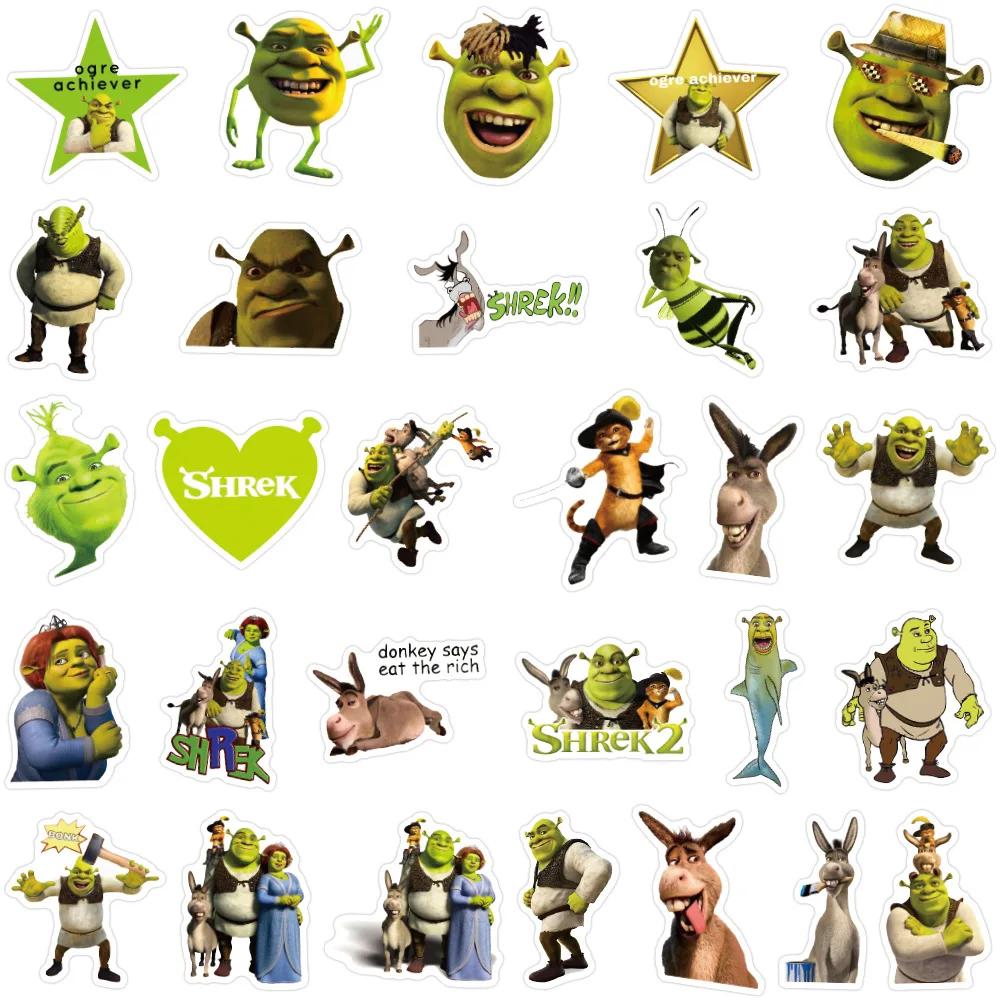 Pegatinas de dibujos animados de Disney, calcomanías de dibujos animados de monstruo Shrek, calcomanías de decoración DIY para motocicleta,