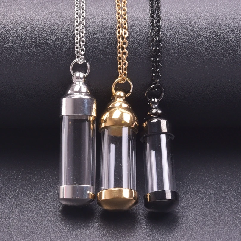 1Pc Glass Capsule  Urn Vial Open Cap For Ash NecKlaces Stainless Steel Lucky Wishing Bottle Perfume Jars Men Collares Jewelry