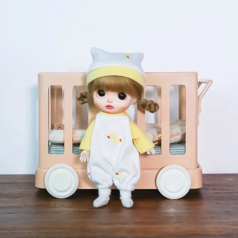 1:12 Mini Model Doll House Furniture Accessories Metal Trolley Small Bed with Bedding Set Bjd Ob11 Cotton Doll Miniatures Props