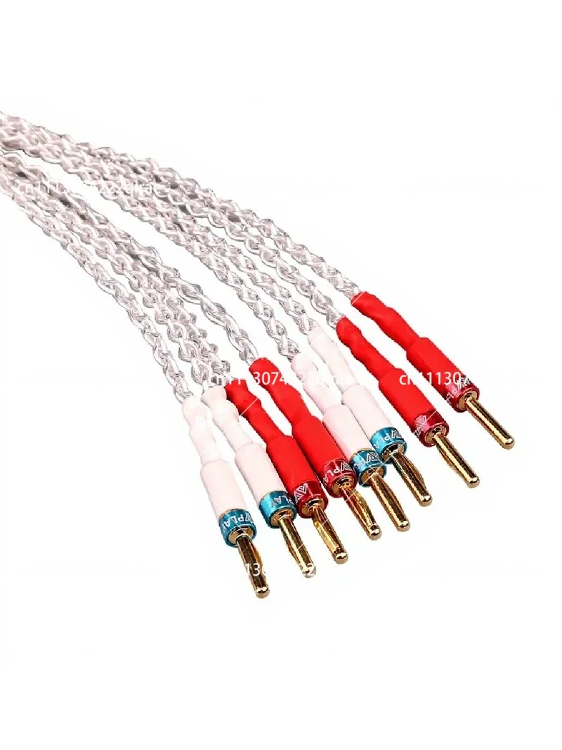 High-End Speaker Cable, Bi-Wire OFC Copper with Silver Coating & Gold-Plated Banana Plugs, Enhanced Clarity for Audio System