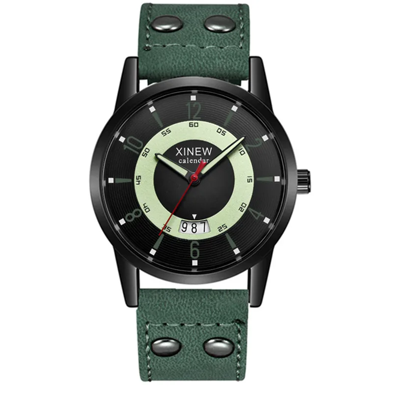 XINEW 남성용 저렴한 시계, 캐주얼 가죽 밴드, 스포츠 군대 날짜 쿼츠 손목 시계, Erkek Barato Saat, 오리지널 브랜드 패션