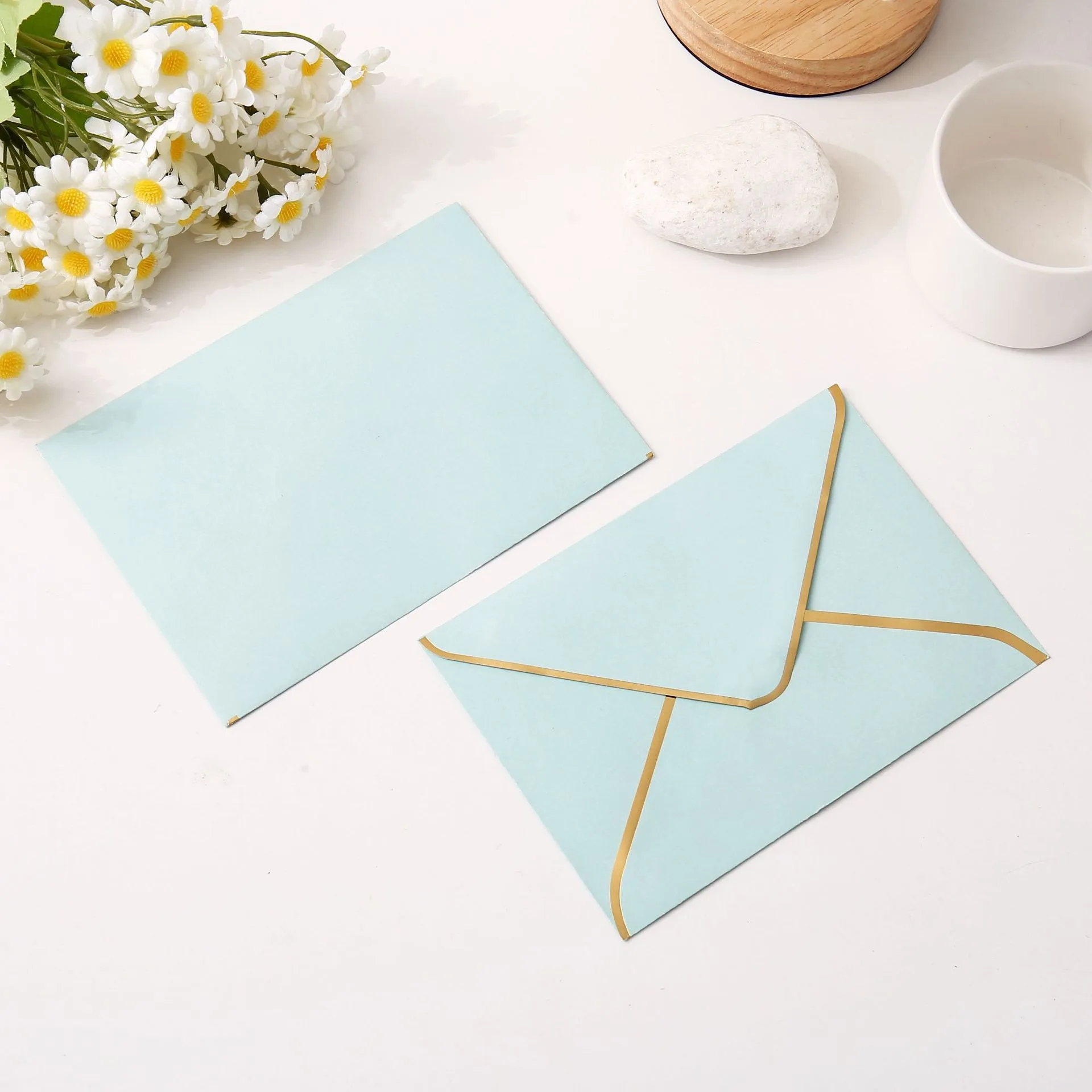 20/40PCS Gold Trim Business Envelopes | Elegant Wedding Invitations, Checks & Invoices | Premium Office Stationery, Multipurpose
