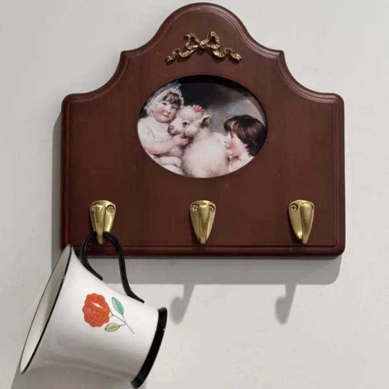 European Retro Key Hooks Behind Door Decoration Painting Hooks Solid Wood Wall-mounted Hook Luxury Artistic Home Storage