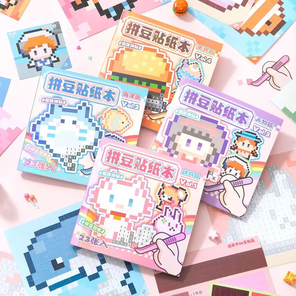 Pixel Art Sticker Book DIY Animal Puzzle Mosaic Craft Educational Toy Kids 23 Sheets Activity Game Cartoon Cute Gift Supplies