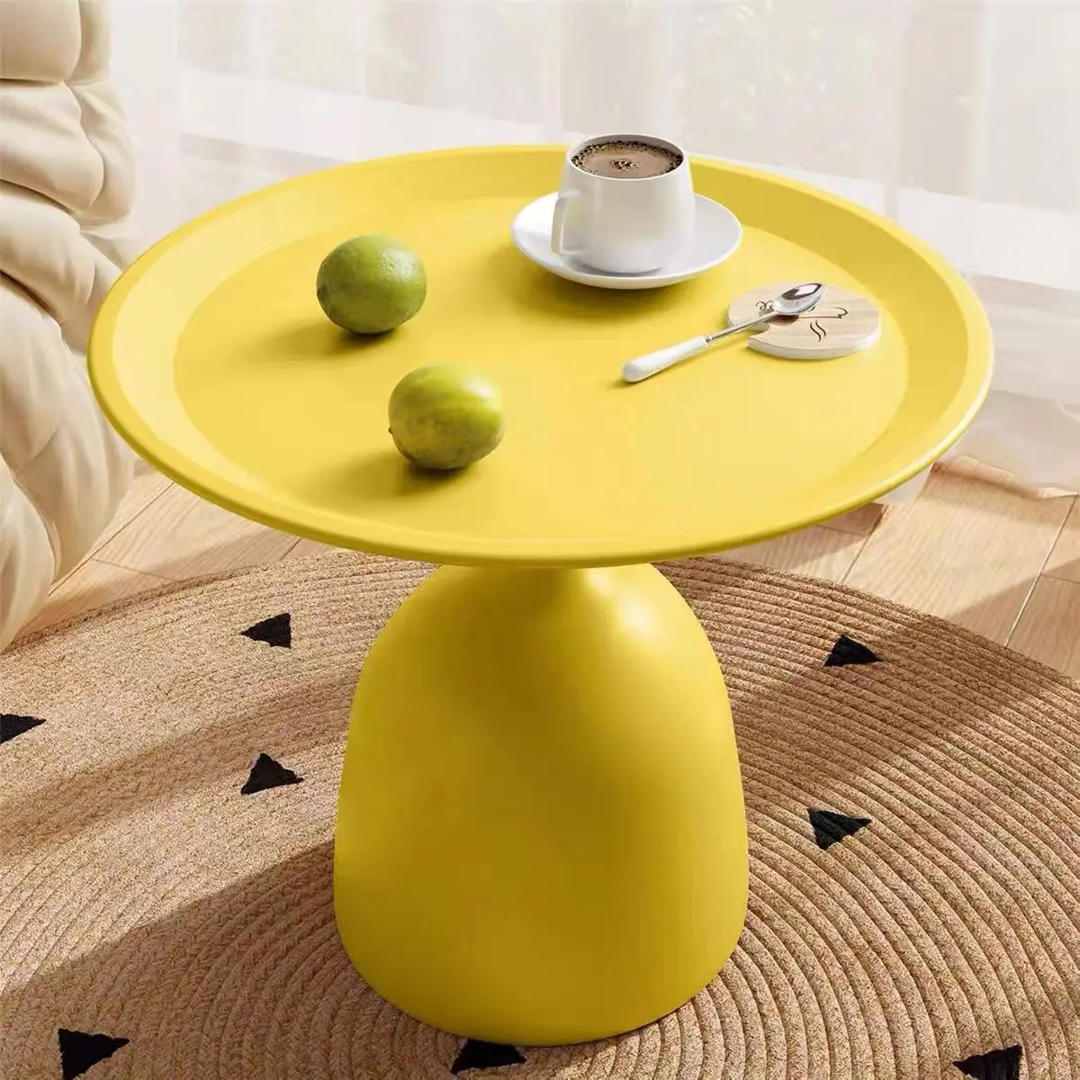 Modern Cream Iron End Table Compact Coffee Table for Small Space Home Hotel Bedside Tray
