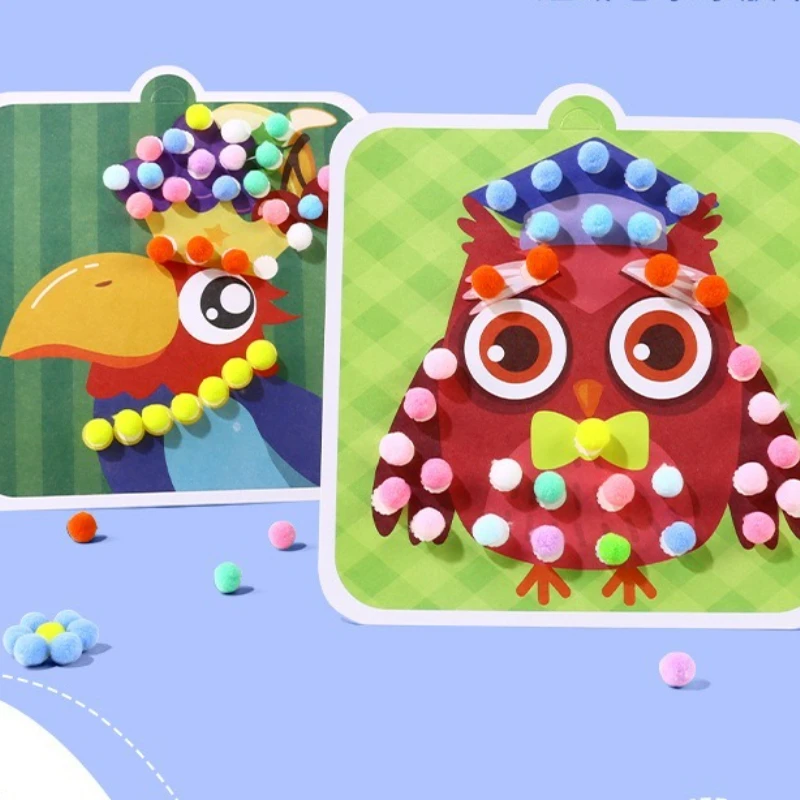Educational Insights Pom Pom Kit Children's Handmade Woolen Ball Pasting Drawing Book Developmental Toys Coloring Books