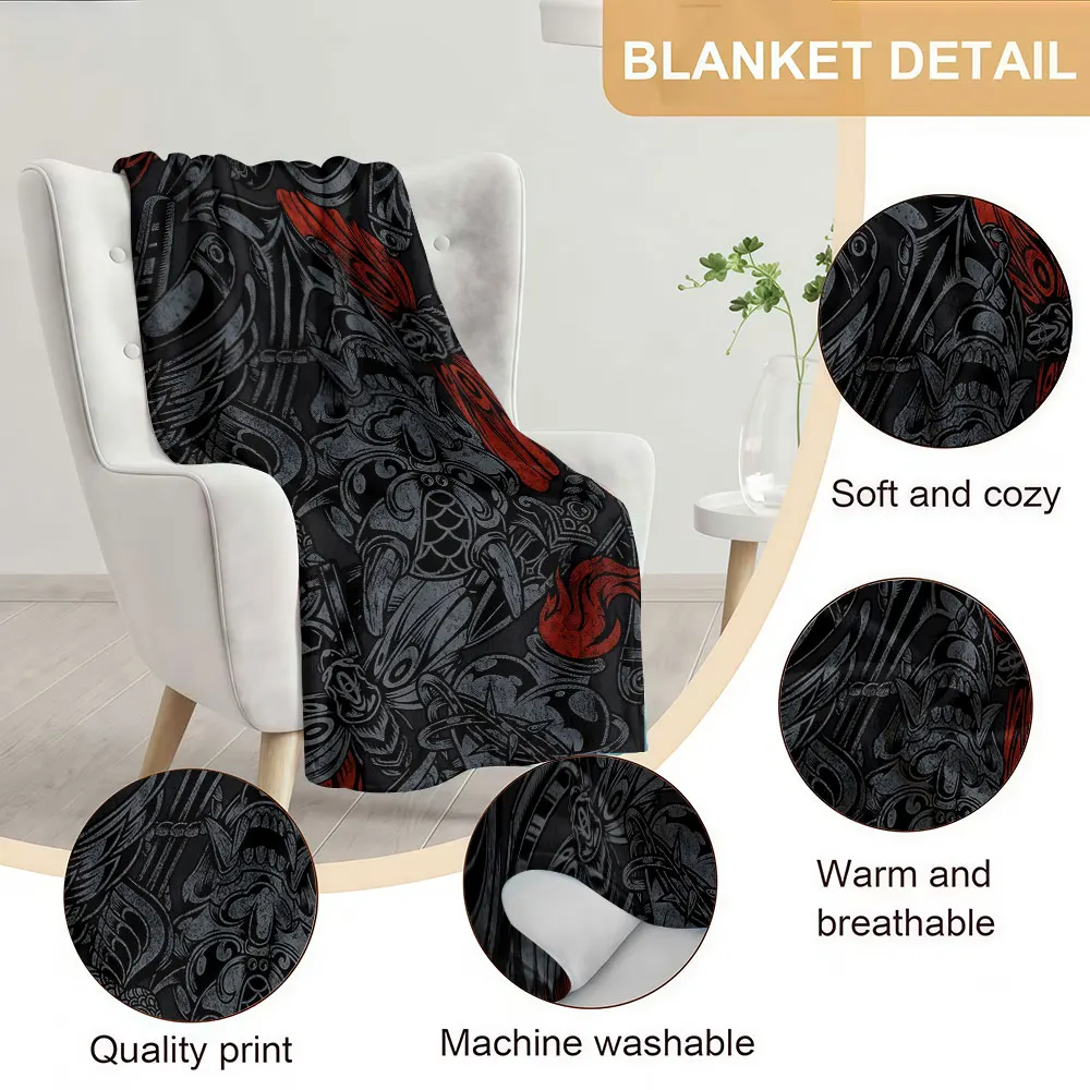 Dark Tattoo Art Texture Soft Warm Flannel Blanket Lightweight Cozy Christmas Halloween Home Decor Room