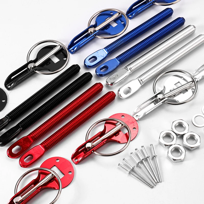 Universal Hood Pin Kit Bonnet Hood Pins Lock Latch Kit Aluminum Racing Latch Catch Pin Key Locking Kit Car Accessories Replace