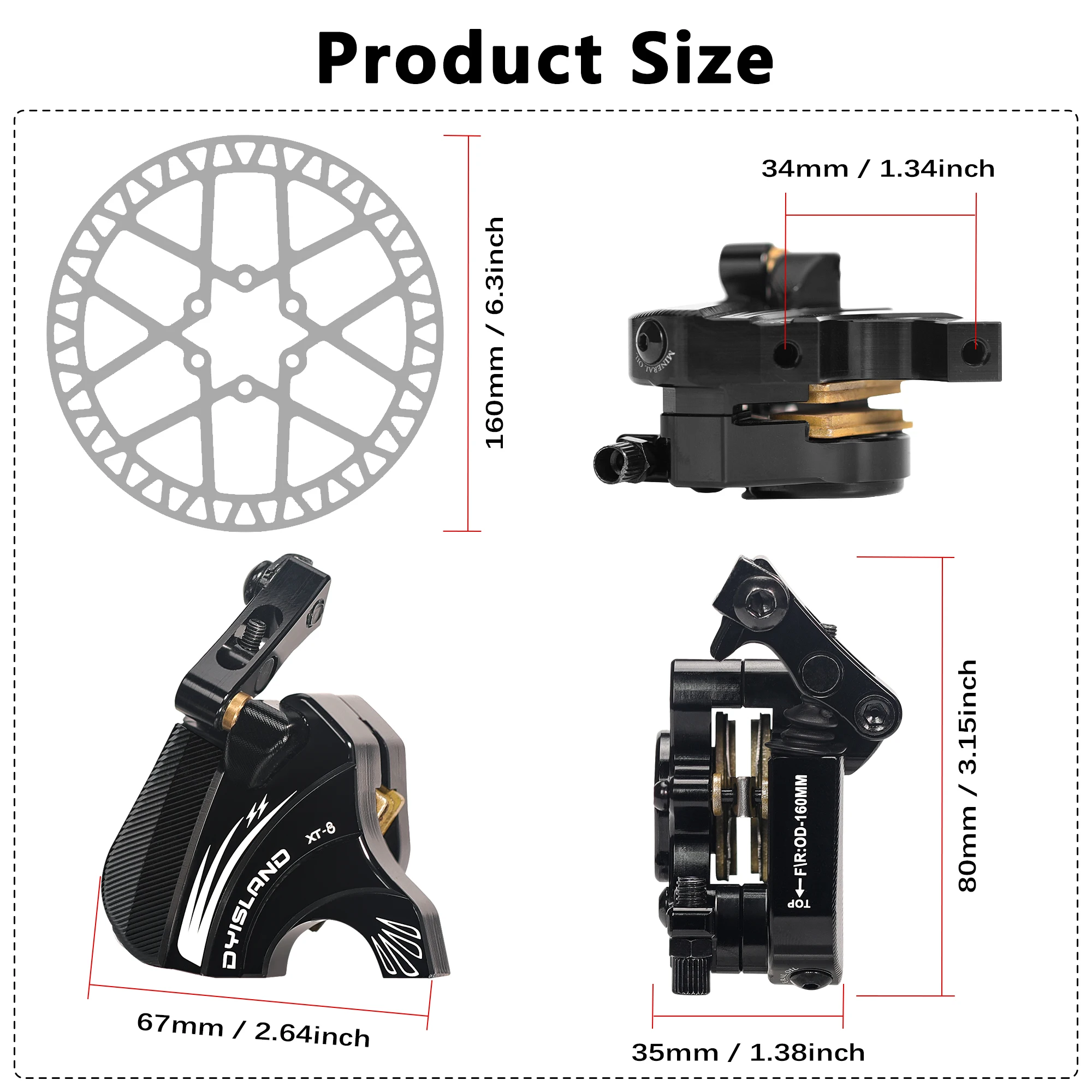 DYISLAND Road Bike Line Pulling Oil Pressure Calipers Hydraulic Disc Brake Set  Front Rear 160MM Rotors