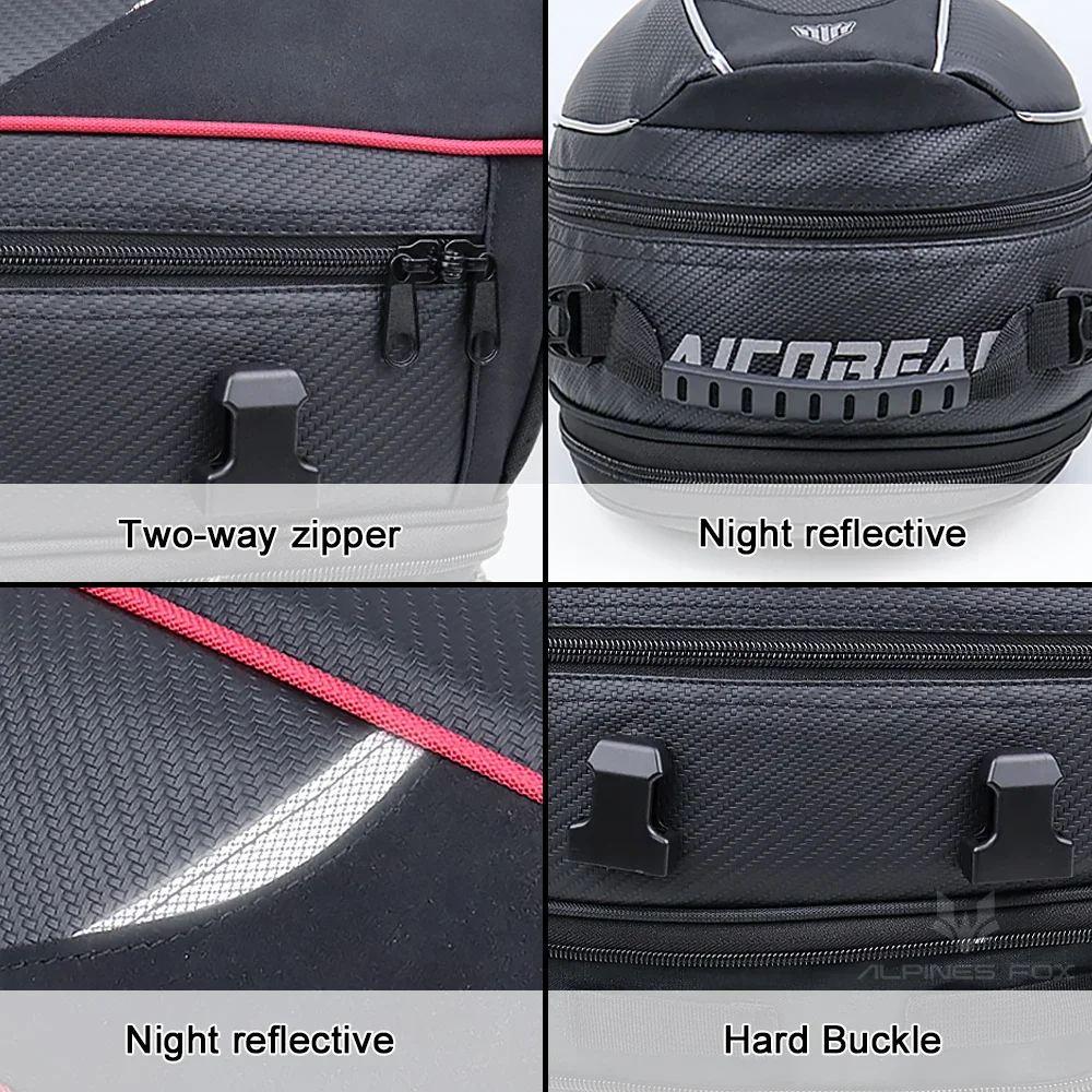 Waterproof Motorcycle Tail Bag Large Capacity Expandable Rear Seat Saddle Bag with Reflective & Carbon Fiber Motorbike Luggage