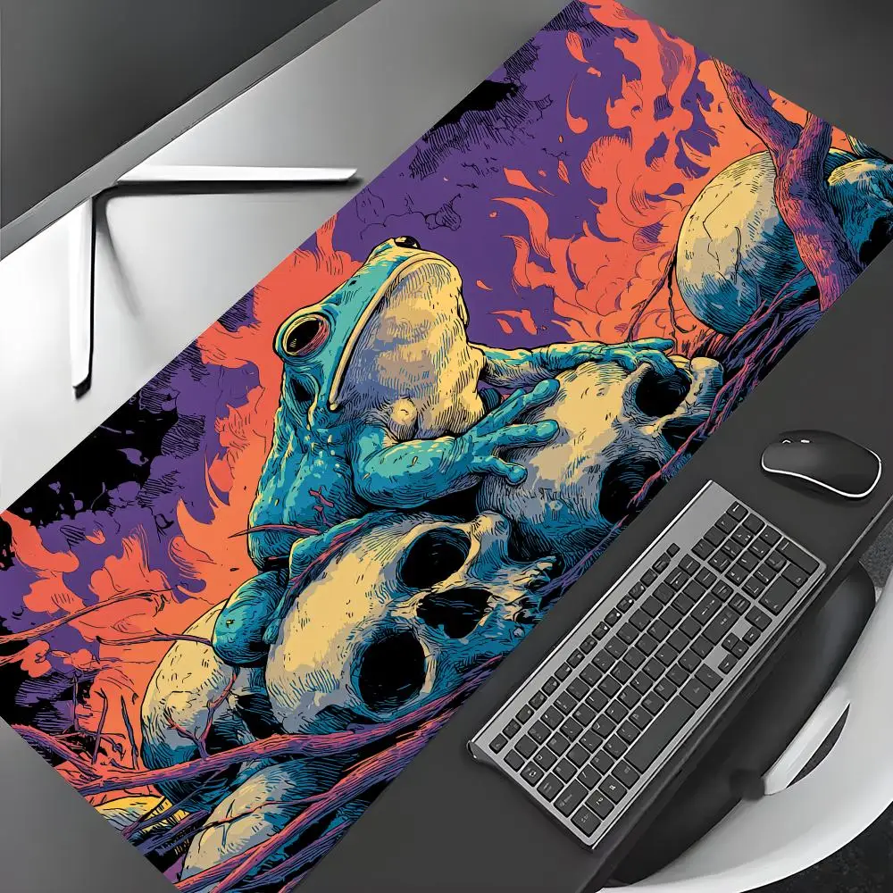 

Коврик для мыши с изображением загадочной лягушки и черепа, игровые коврики, нескользящий прочный настольный коврик, коврик для мыши с прошитыми краями, HD-печать, офисный коврик