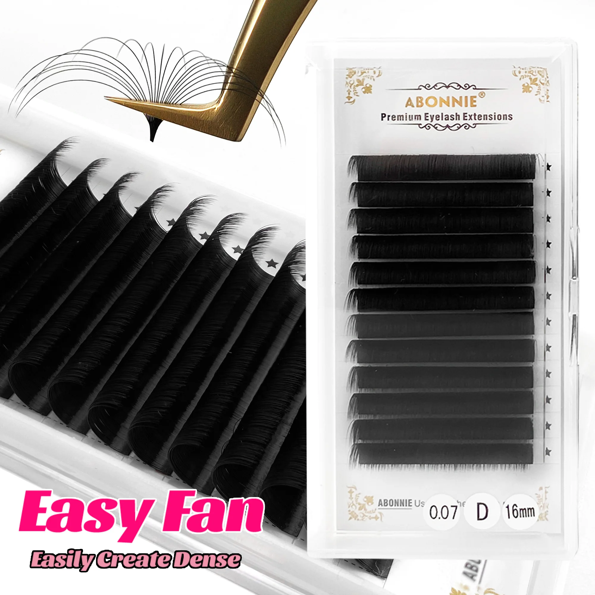 ABONNIE 0.03-0.10mm Easy Fan Eyelash Extension Auto Fan Natural Soft Make Fast Bloom Flower Mega Volume Lashes