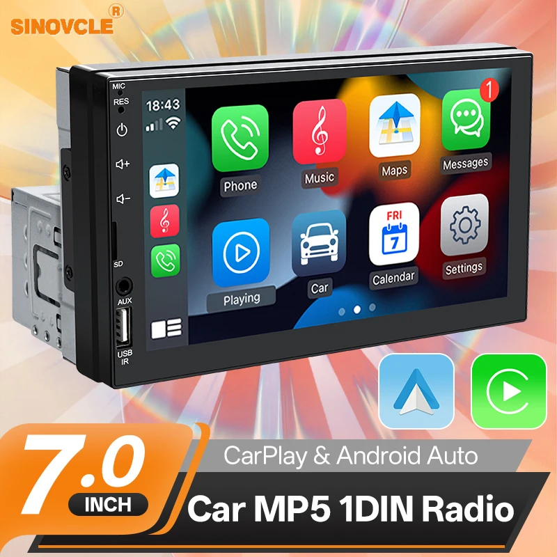 SINOVCLE 7 "راديو السيارة 1din ستيريو مشغل وسائط متعددة السلكية Carplay أندرويد السيارات مرآة ربط HD شاشة تعمل باللمس FM AUX بلوتوث السيارات