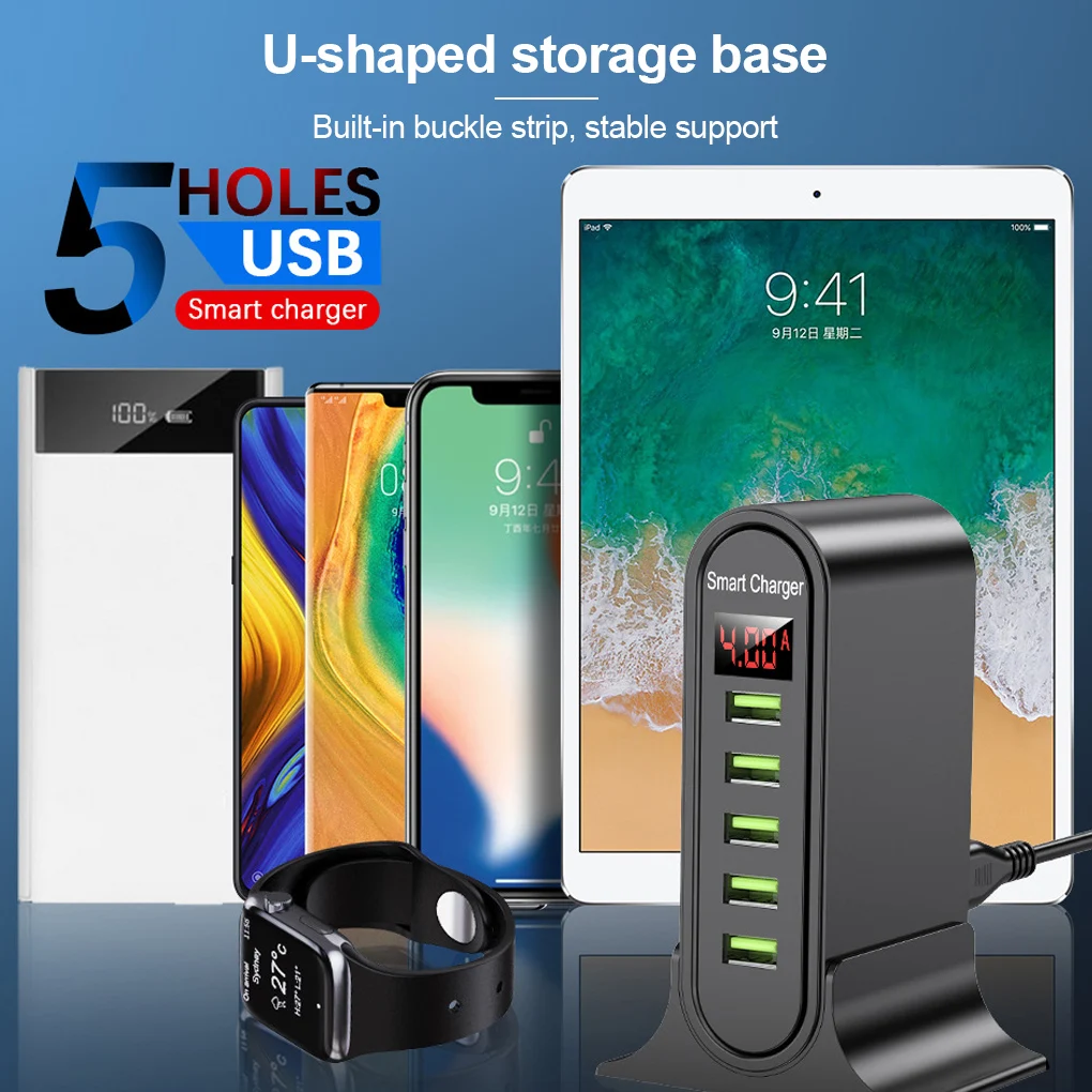 USB Charger LED Display Fast Station Chargers Fire-proof Desktop Home Equipment Multiple Protection Device Appliances