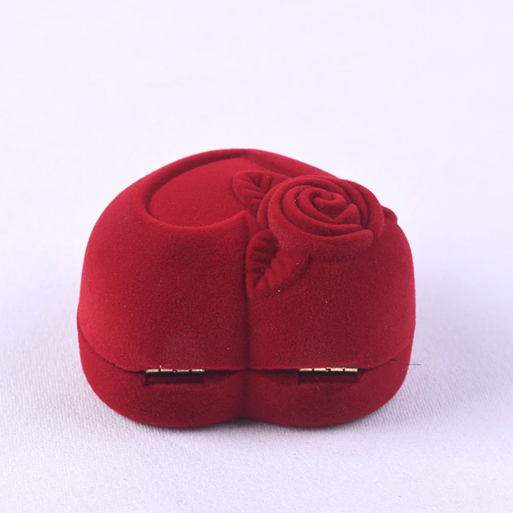 

3Pcs Heart Shape Ring Box Red Rose Pattern Wedding Engagement Ring Storage Case Jewelry Holder Gift for Valentine Christmas