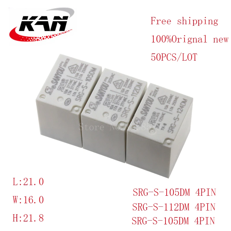 

Free shipping 50pcs relay SRG-S-105DM SRG-S-112DM SRG-S-124DM 5VDC 12VDC 24VDC 17A 277VAC 4PIN Original New