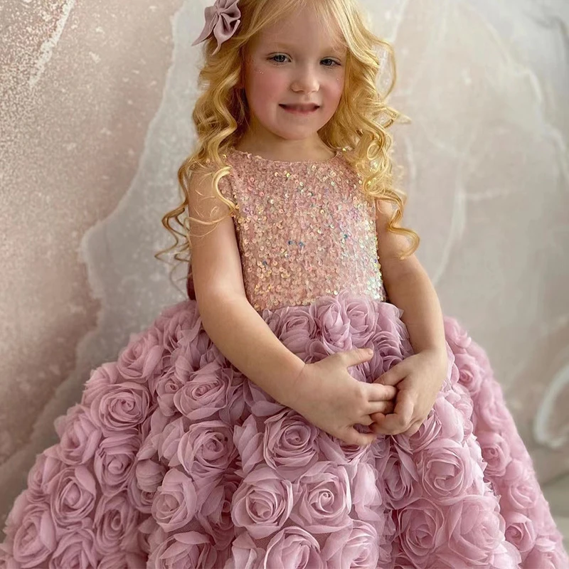 2024 New Arrival Girls Pink Sweet Princess Dress Baby Kids Big Bow Birthday Party Clothing Child Wedding Dress Teen Retro Dress