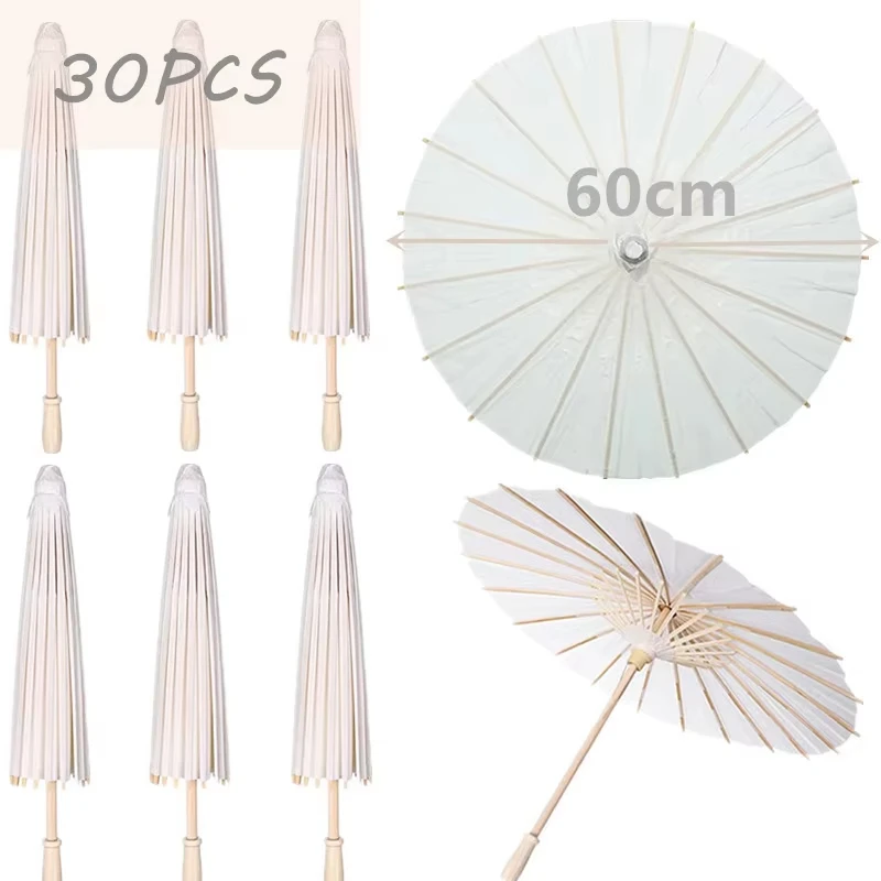 15/24/30/36/50/100PCS Parasol Paraplu's 60cm Bruiloft Papieren Paraplu Foto Props Wit DIY Paraplu voor Bruids Douche Party