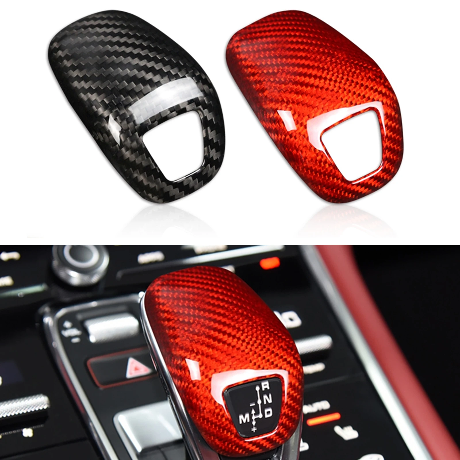 

For Porsche Panamera 2017-2022 Carbon Fiber Red Car Gear Shift Knob Cover Trim Handknob Handlebar Head Shell Case Decoration Cap