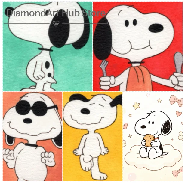 5D DIY Diamond Painting Cute Snoopy Peanuts Cartoon Art, Watercolor Snoopy Collage, Dining With Cutlery, Sunglasses, Cookie