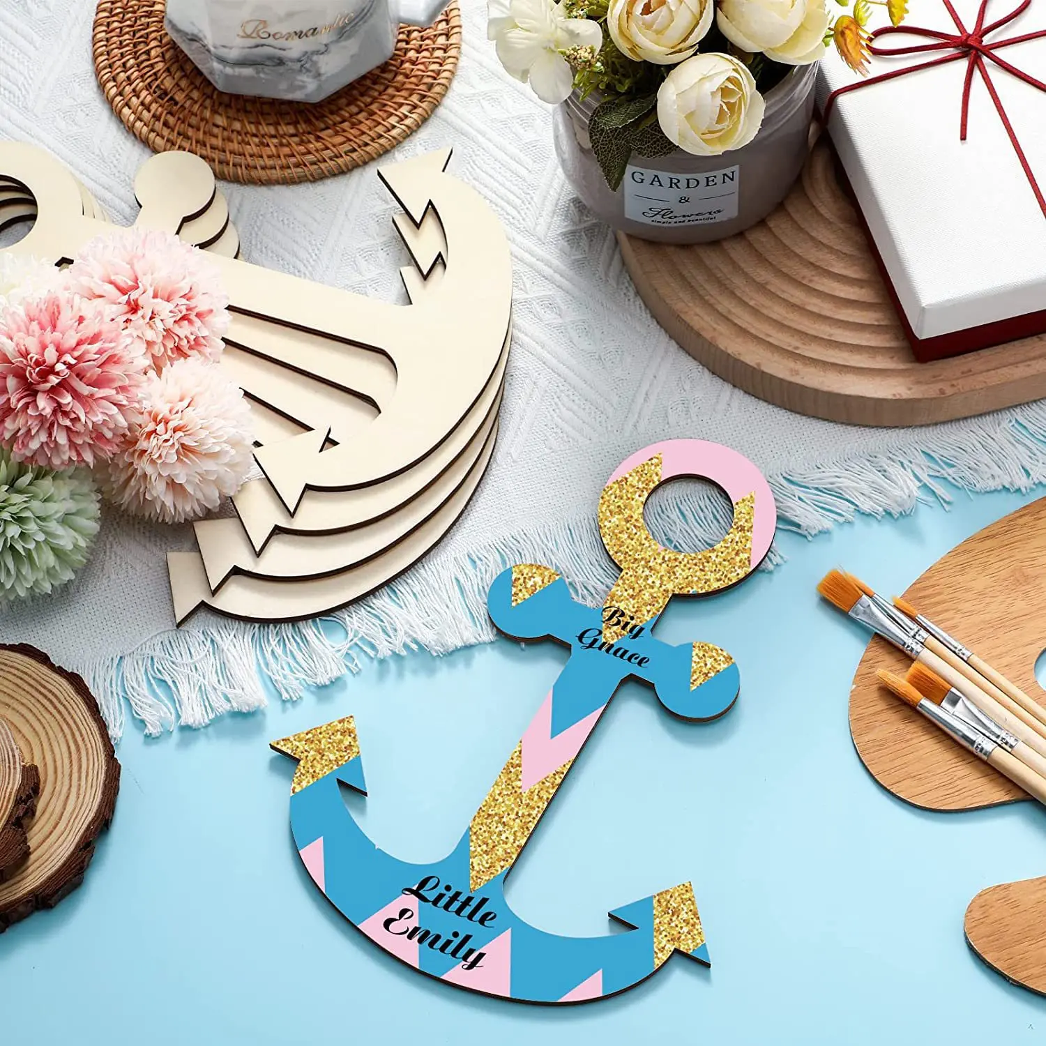 

1 set 1 Set Wooden Anchor Ornaments Diy Nautical Cutouts Beach Party Decor Ocean Home Craft Classroom Activity Coastal Wall