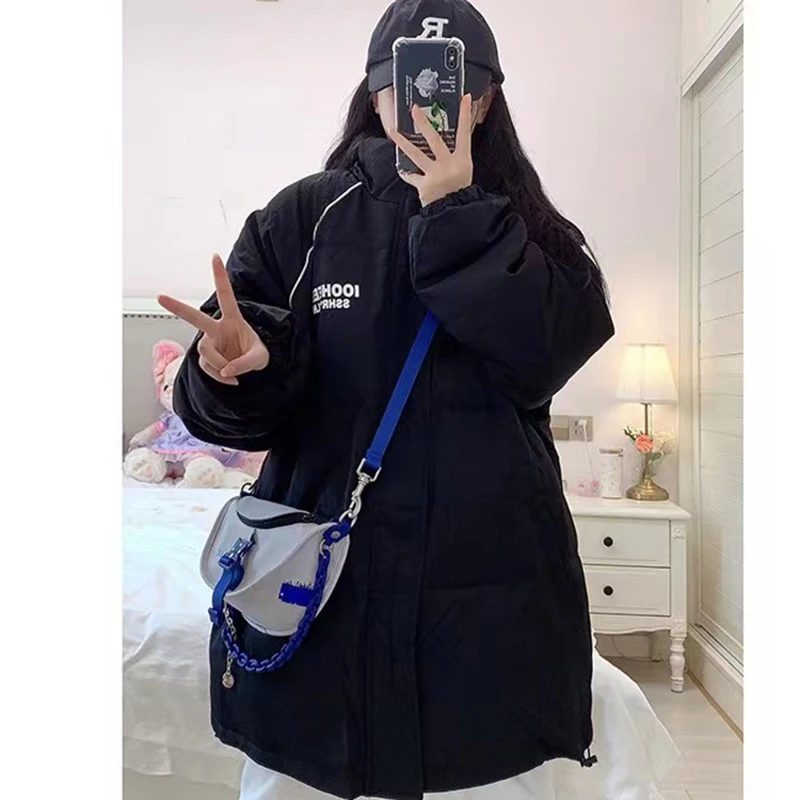 Fall Winter Cotton Coats Women Loose Padded Thickeded Warm Stanting Collar Zipper Bread Outwear Solid Fashion Casual Parkas