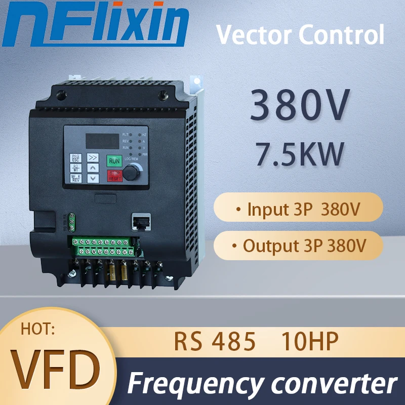 

7.5KW VFD Variable Frequency Drive 380V Inverter Converter 3HP Input 3HP Output CNC Spindle Motor Speed Controller.