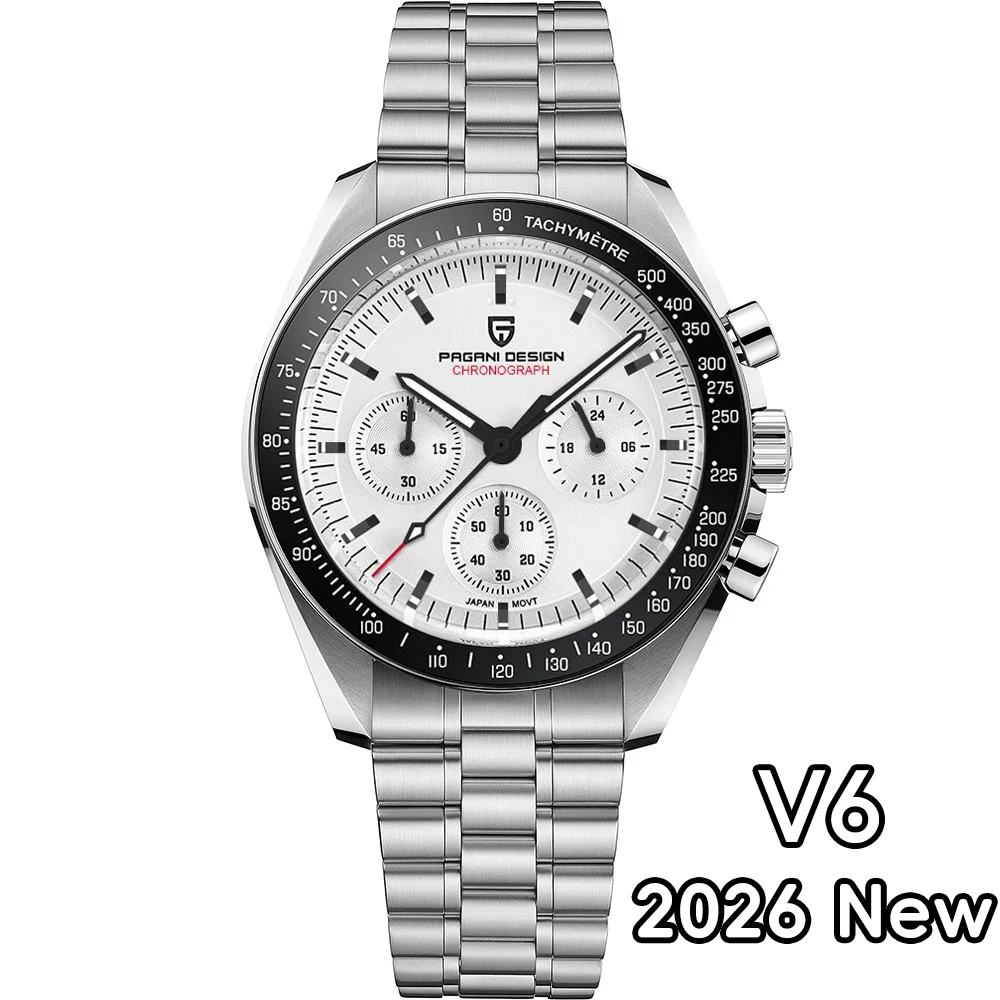 PAGANI DESIGN 2026 New V6 Moon Watches Men Luxury Quartz Watch For Men Speed Sport Chronograph AR Sapphire Crystal Wristwatch