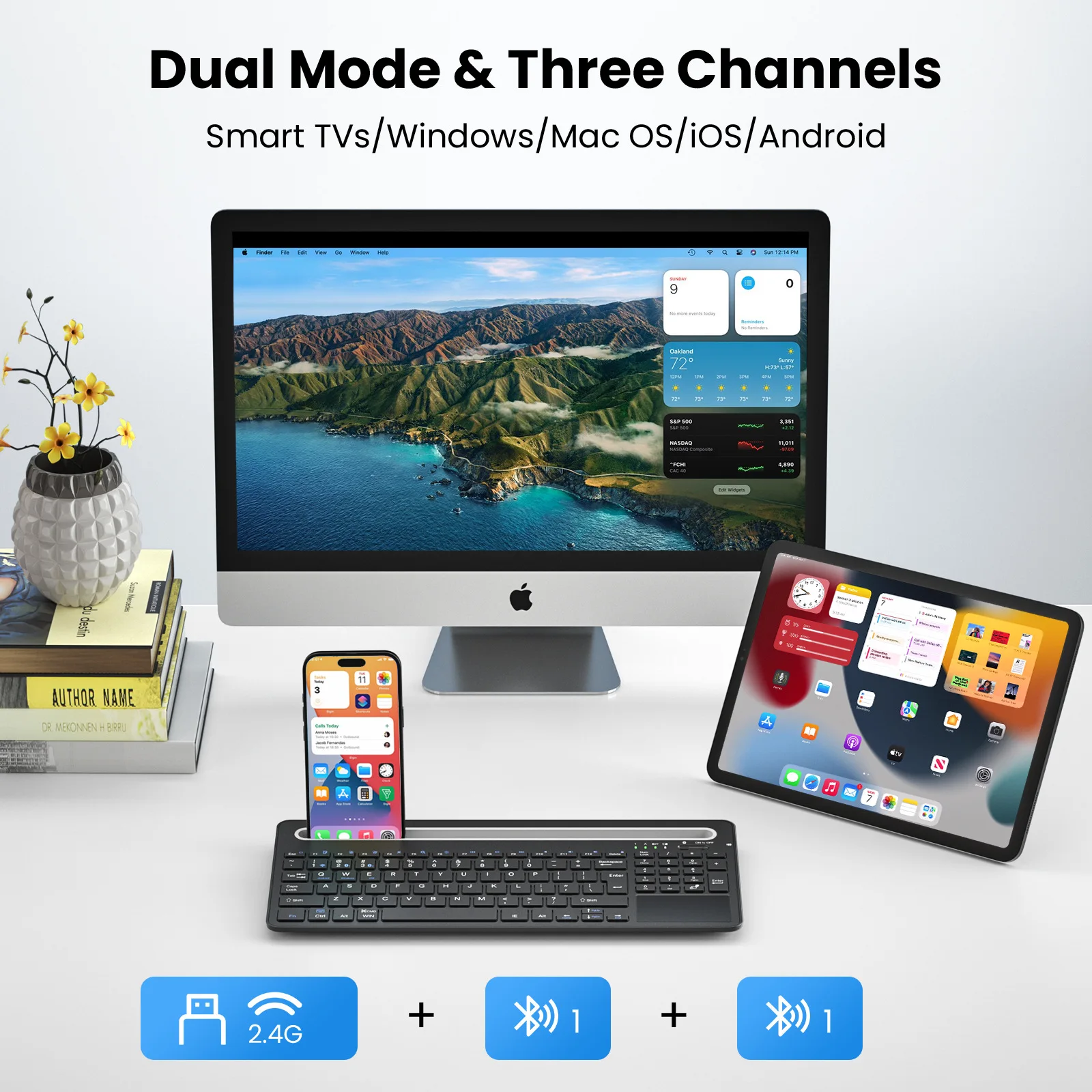 Teclado sem fio 2.4G com touchpad, adequado para tablet ipad Android Huawei Suporte de três modos, slot para cartão grande, Bluetooth